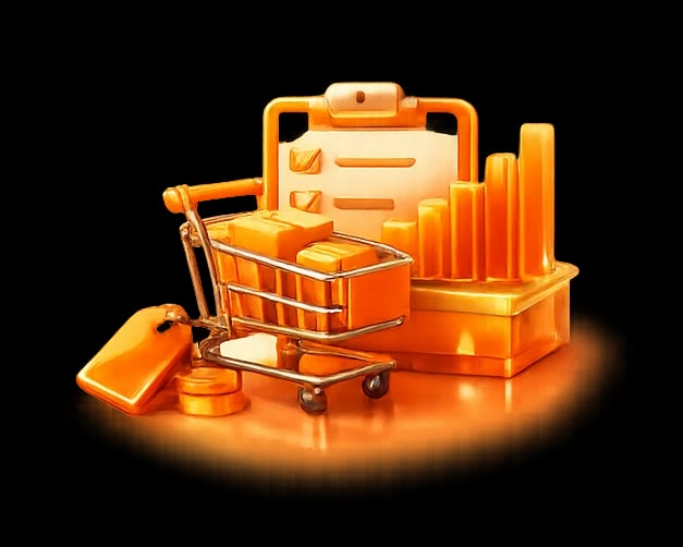 3D retail cart with shopping metrics on a clipboard