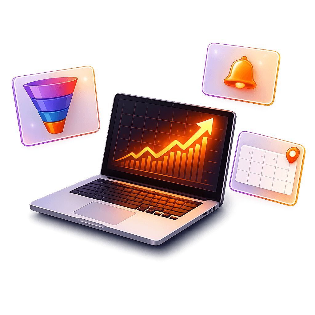 Business growth dashboard with analytics and calendar